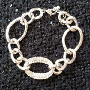 [Avon] Silver Crystal Encrusted Oval Link Bracelet